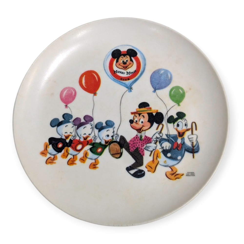 Vintage Disney Mickey Mouse Club Melamine Plate Donald Duck Huey Dewey Louie 7"